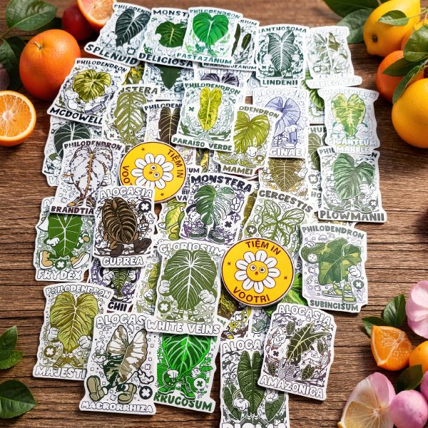 Set 44 sticker chống nước các loài kiểng lá phong cách hiphop graffiti (Monstera, Philodendron, Anthurium, Alocasia)