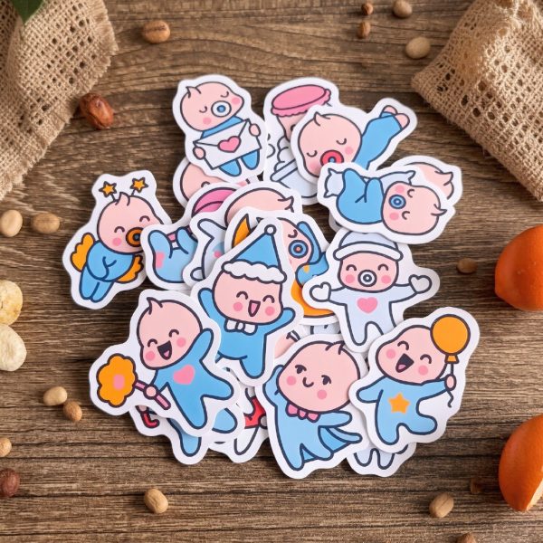 Set sticker chống nước em bé trai với các biểu cảm dễ thương tinh nghịch M000039