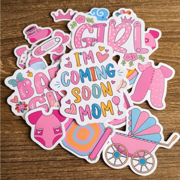 Set sticker chống nước chào mừng bé gái sắp chào đời màu hồng đáng yêu M000041