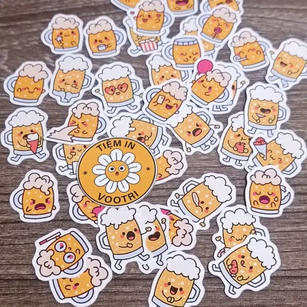 Set 40 sticker chống nước cốc bia cute với các loại biểu cảm ngộ nghĩnh M000031