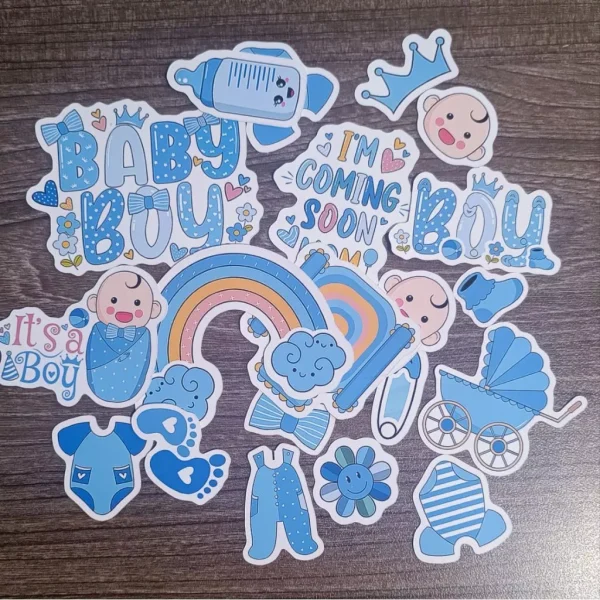 Set sticker chống nước chào mừng bé trai màu xanh đáng yêu trang trí sinh nhật, đầy tháng, phòng bé dễ thương M000035
